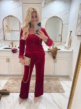 Women’s Red Velvet top and pants set - Elegant Holiday Style